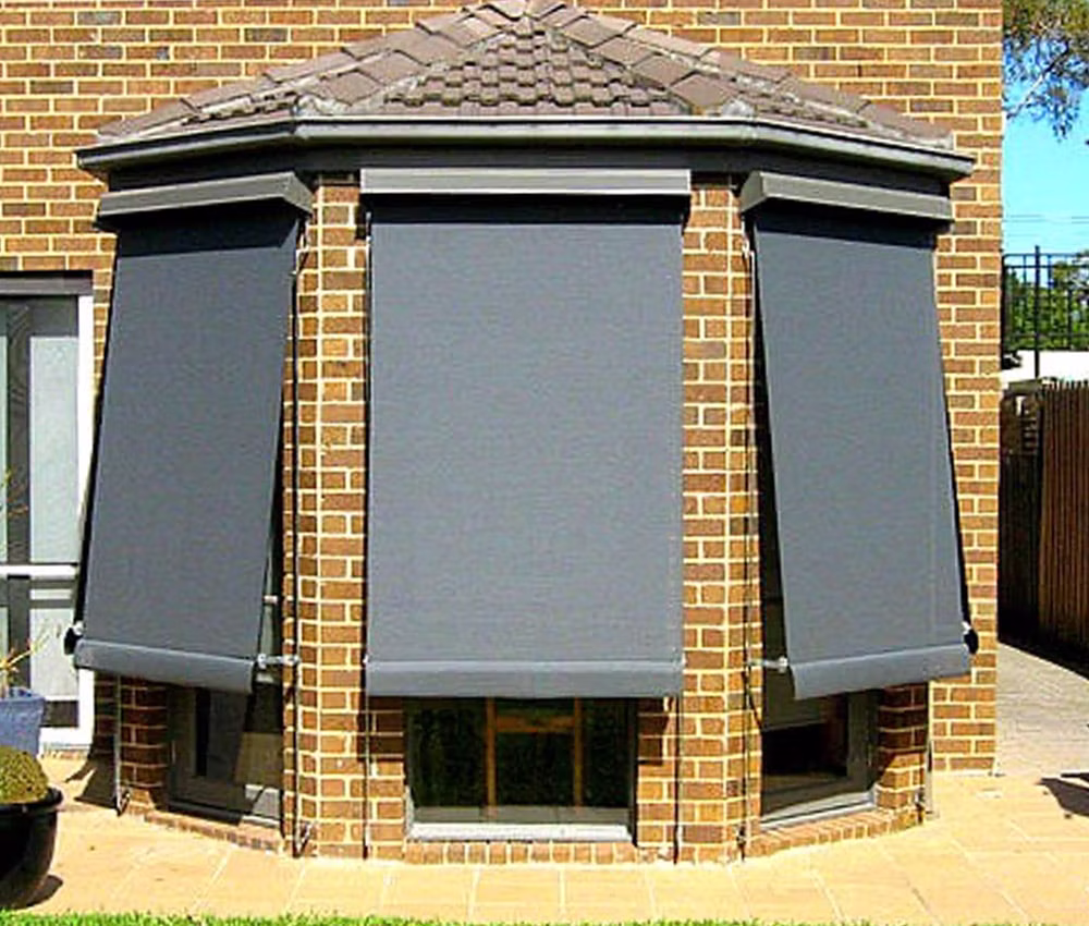 Striped external blind shading a residential window