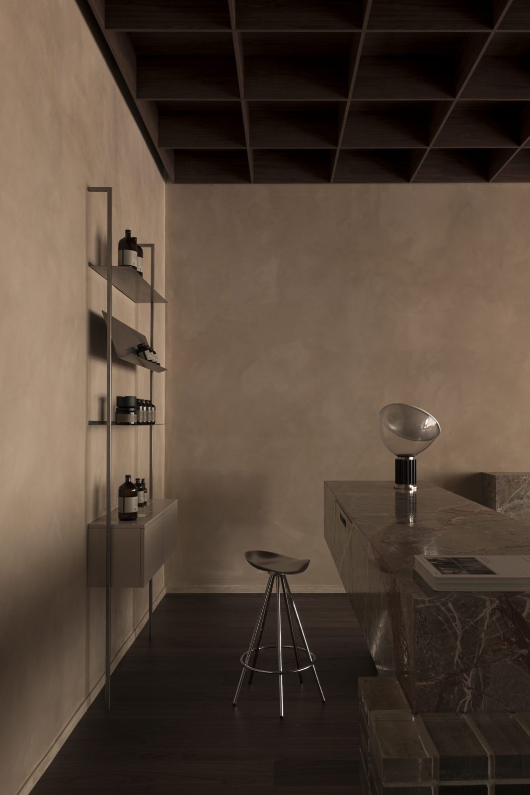 Warm stone, soft light and considered products at our Brighton reception