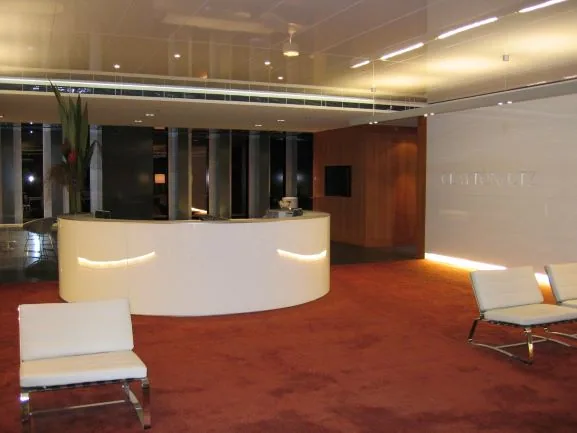 A corporate reception desk finished in 2 PAC in one of our projects