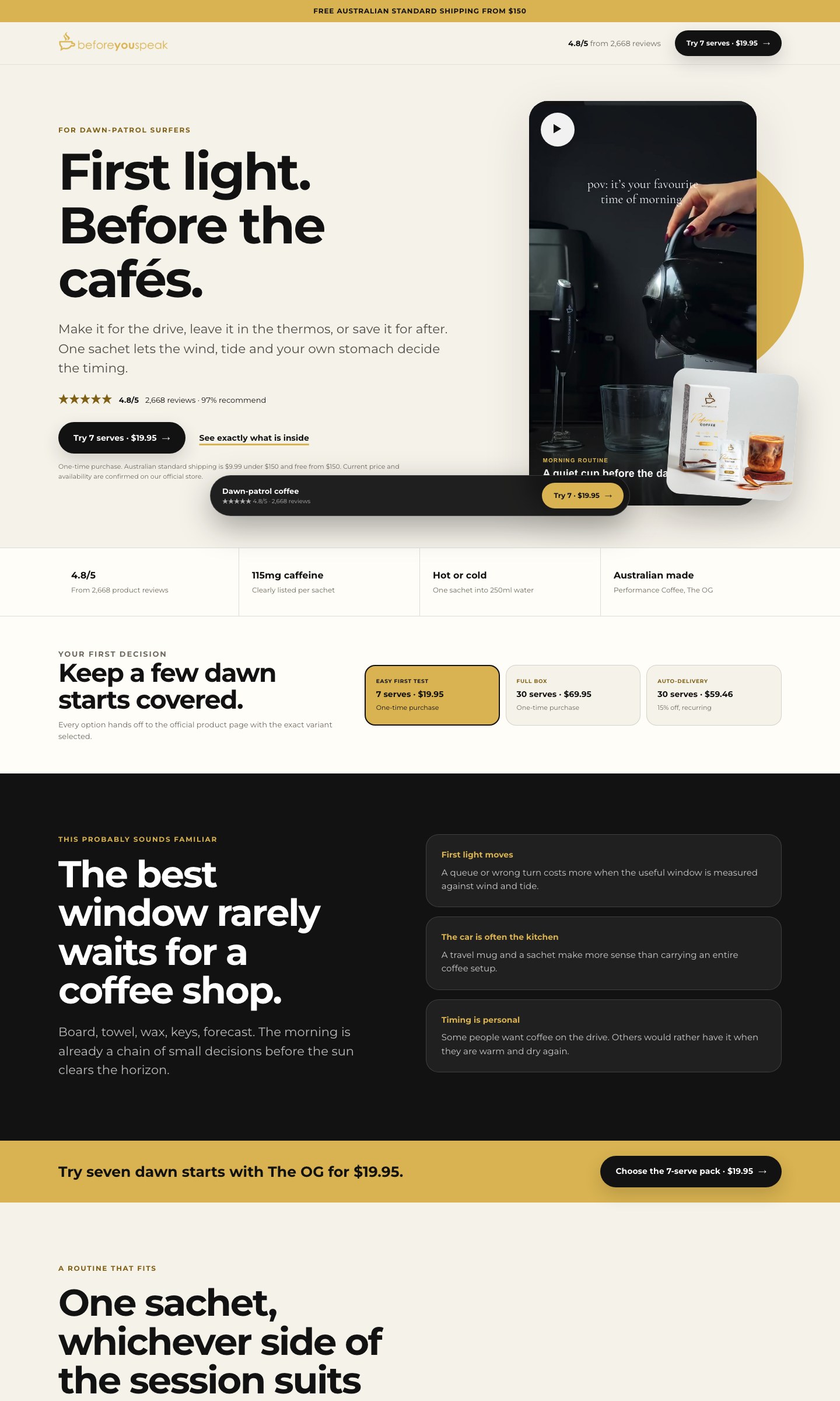 Desktop view of the Before You Speak Dawn Patrol landing page