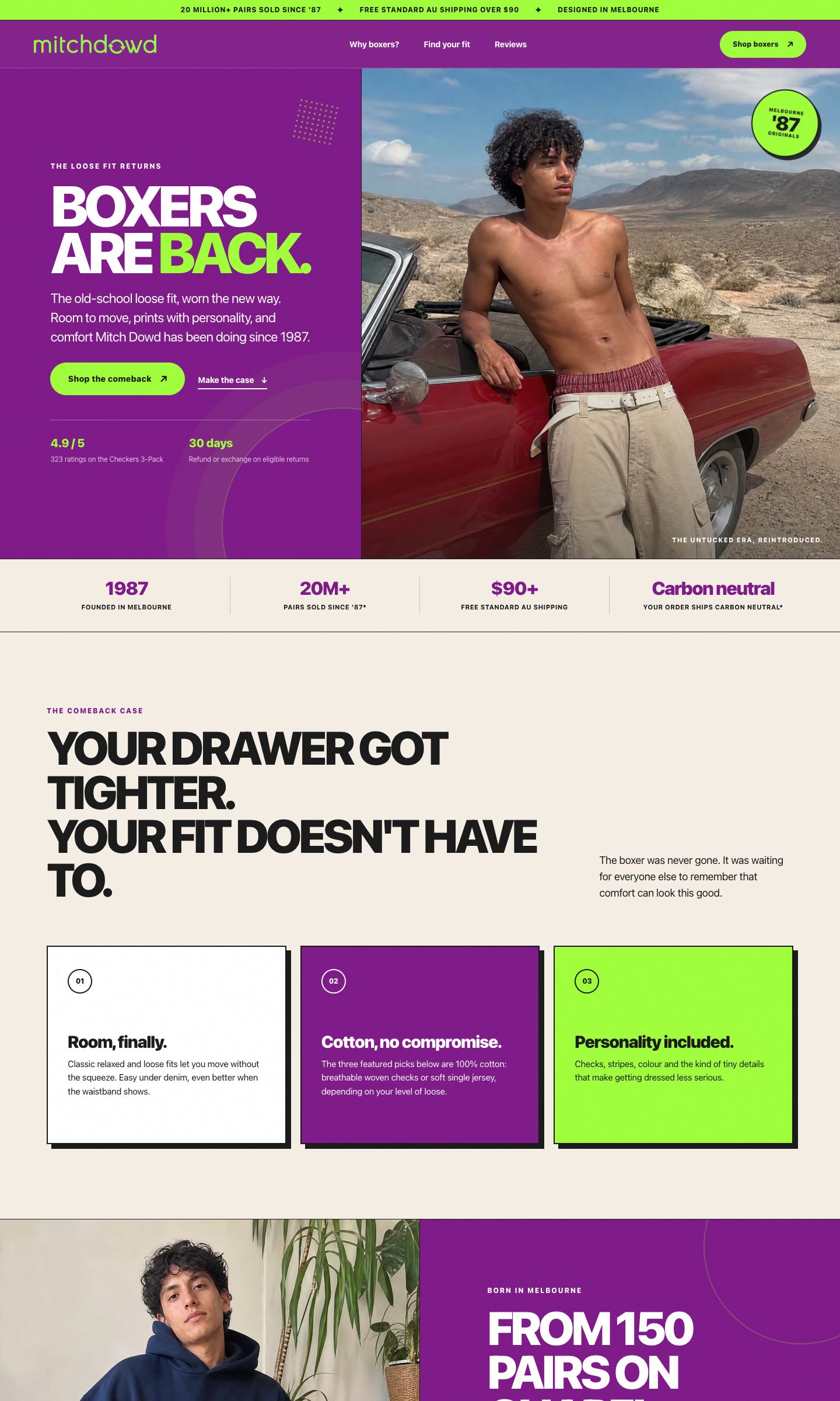 Desktop view of the Mitch Dowd boxers landing page