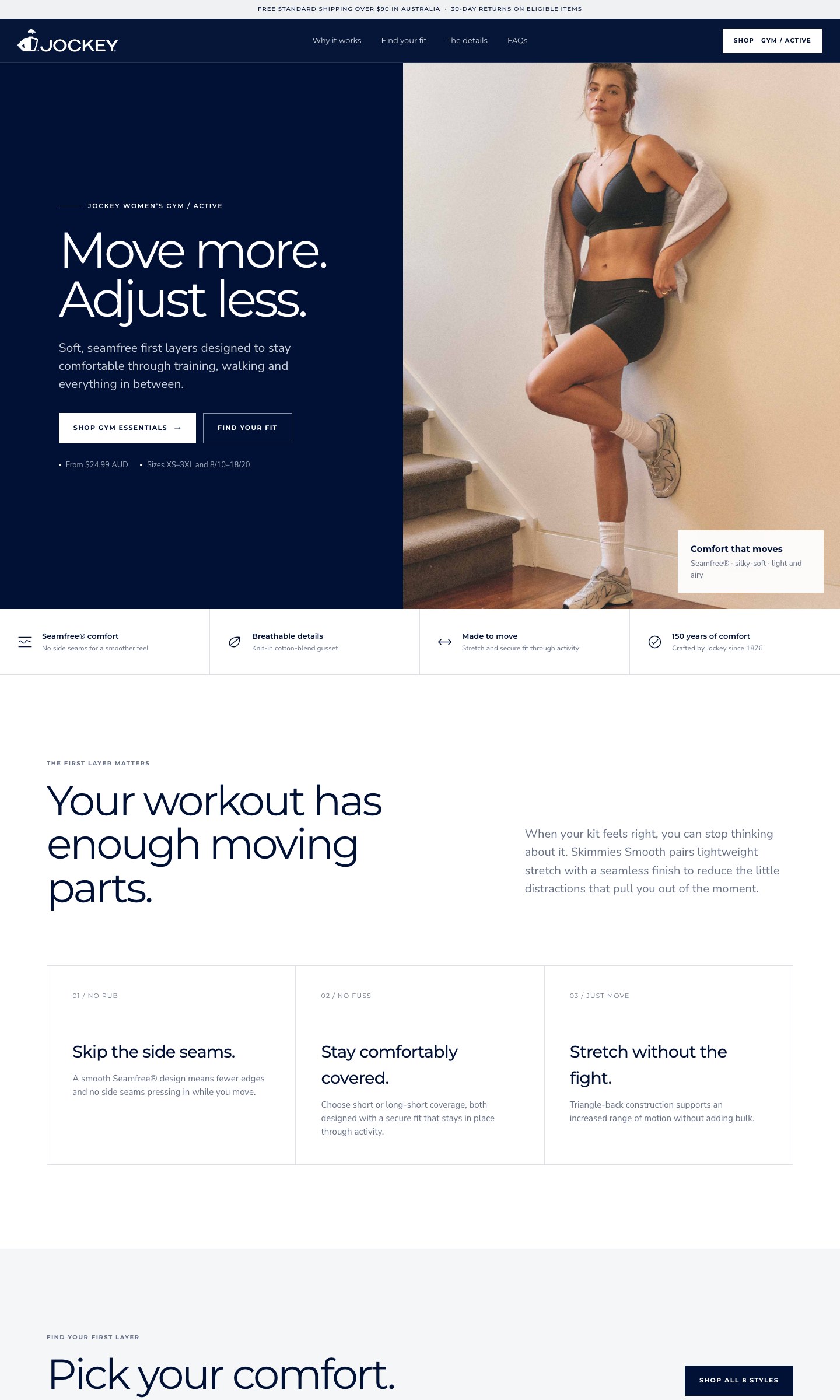 Desktop view of the Jockey Gym and Active landing page
