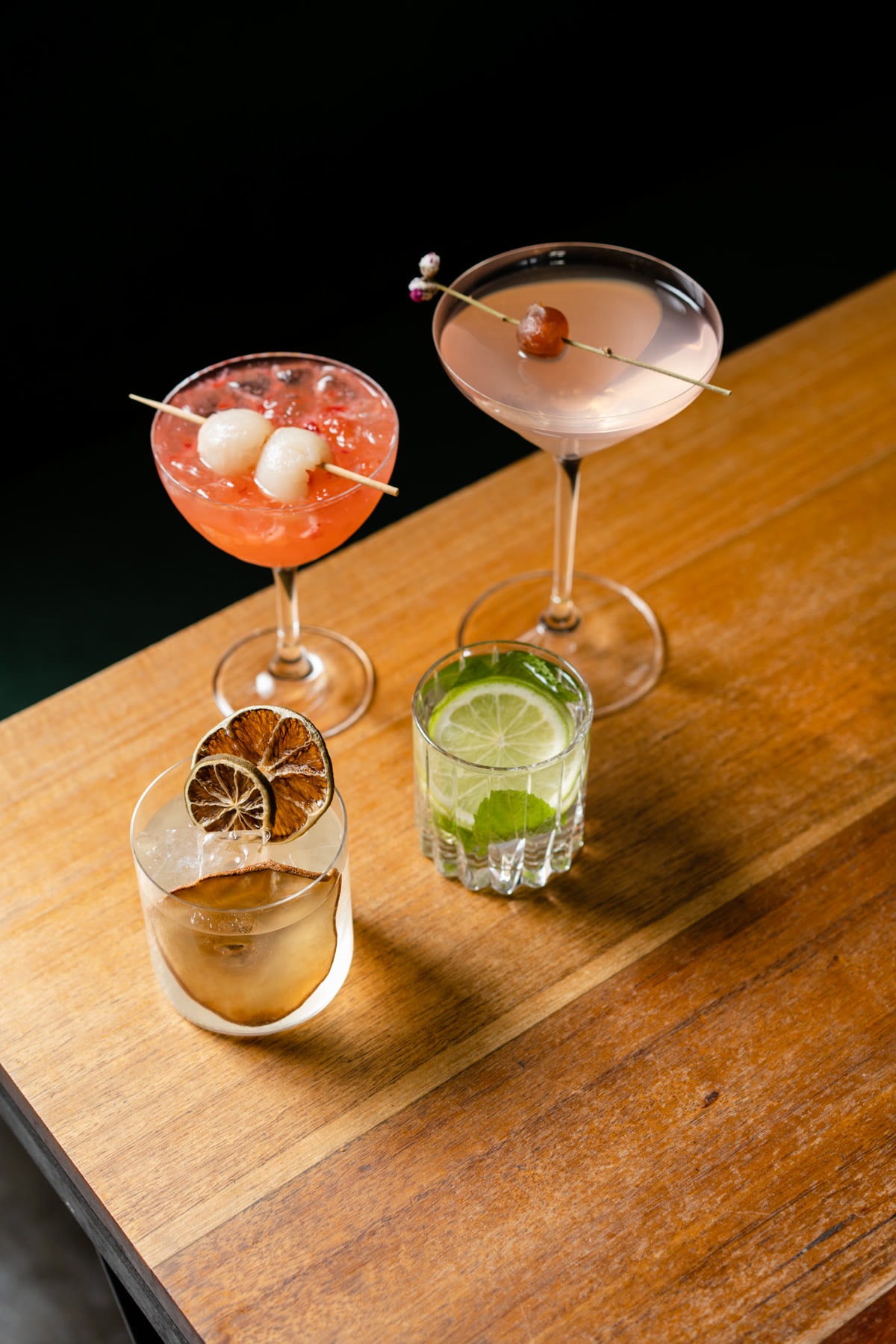 Three of our cocktails lined up on the bar