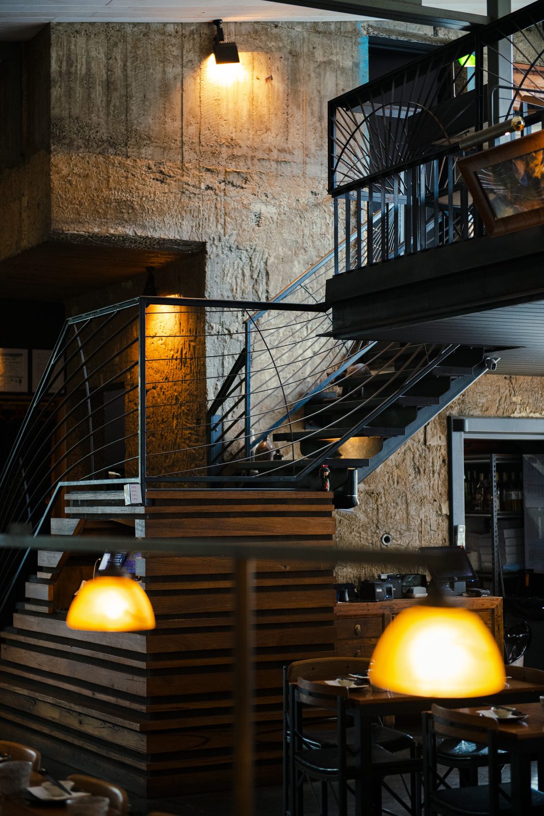 The staircase up to the mezzanine