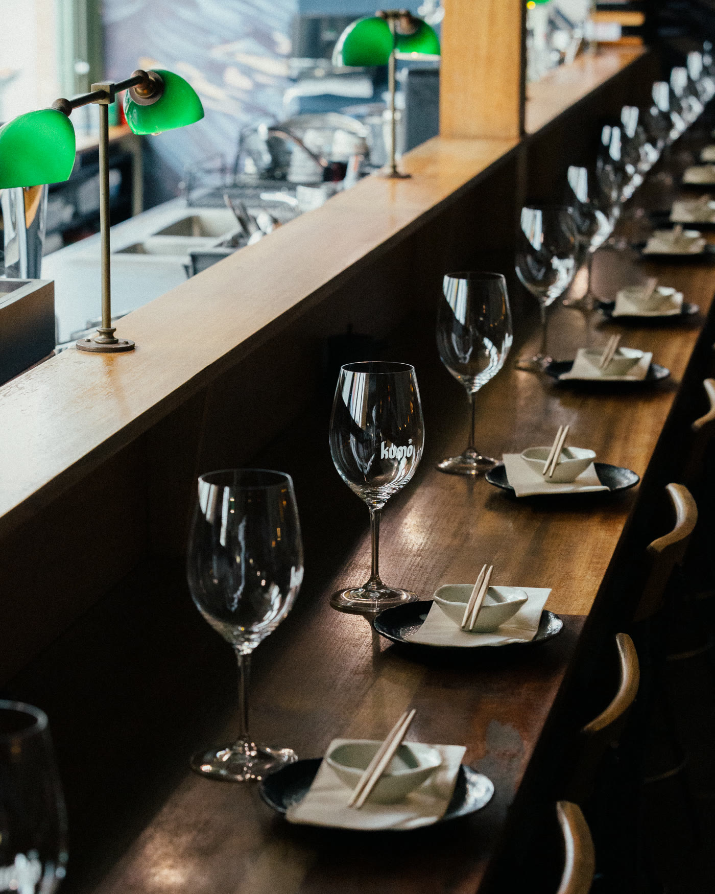 The dining bar with glassware set