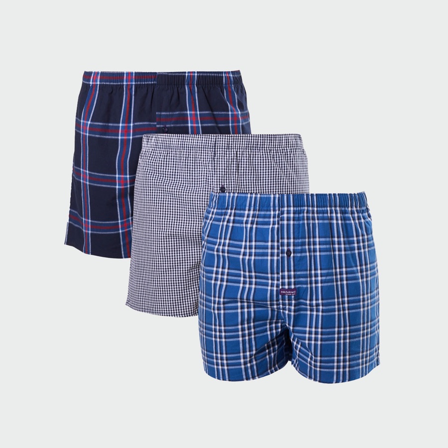 Three navy Mitch Dowd classic check boxer shorts
