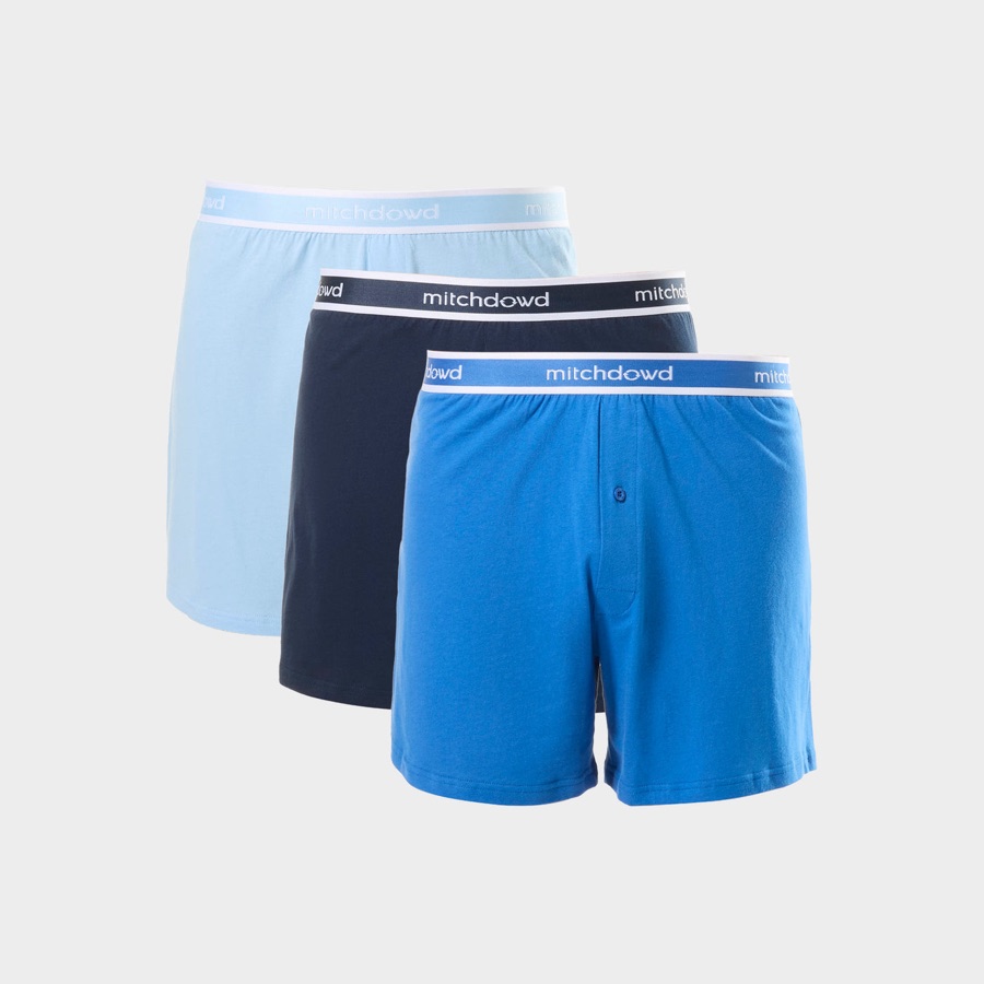 Three blue Mitch Dowd loose knit cotton boxer shorts