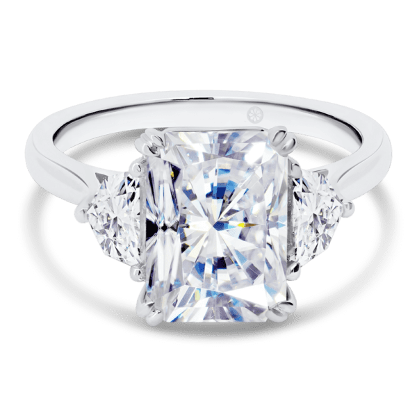 Radiant cut trilogy engagement ring