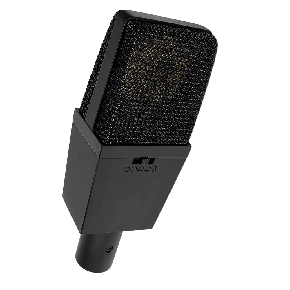 The NUDE 414 large-diaphragm condenser microphone, matte black with squared body