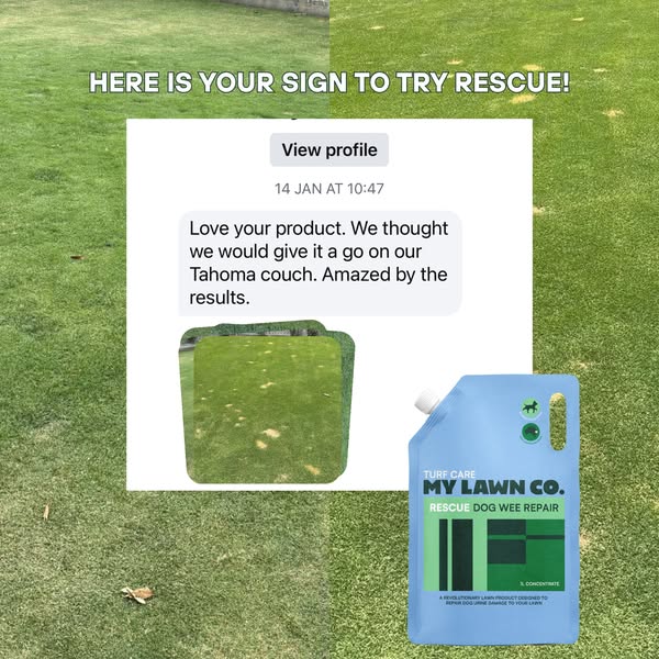 A customer lawn update shared with us beside a RESCUE pouch