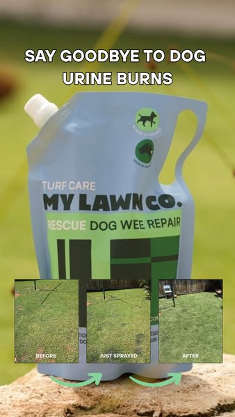 Our RESCUE pouch with before, just sprayed and after lawn examples