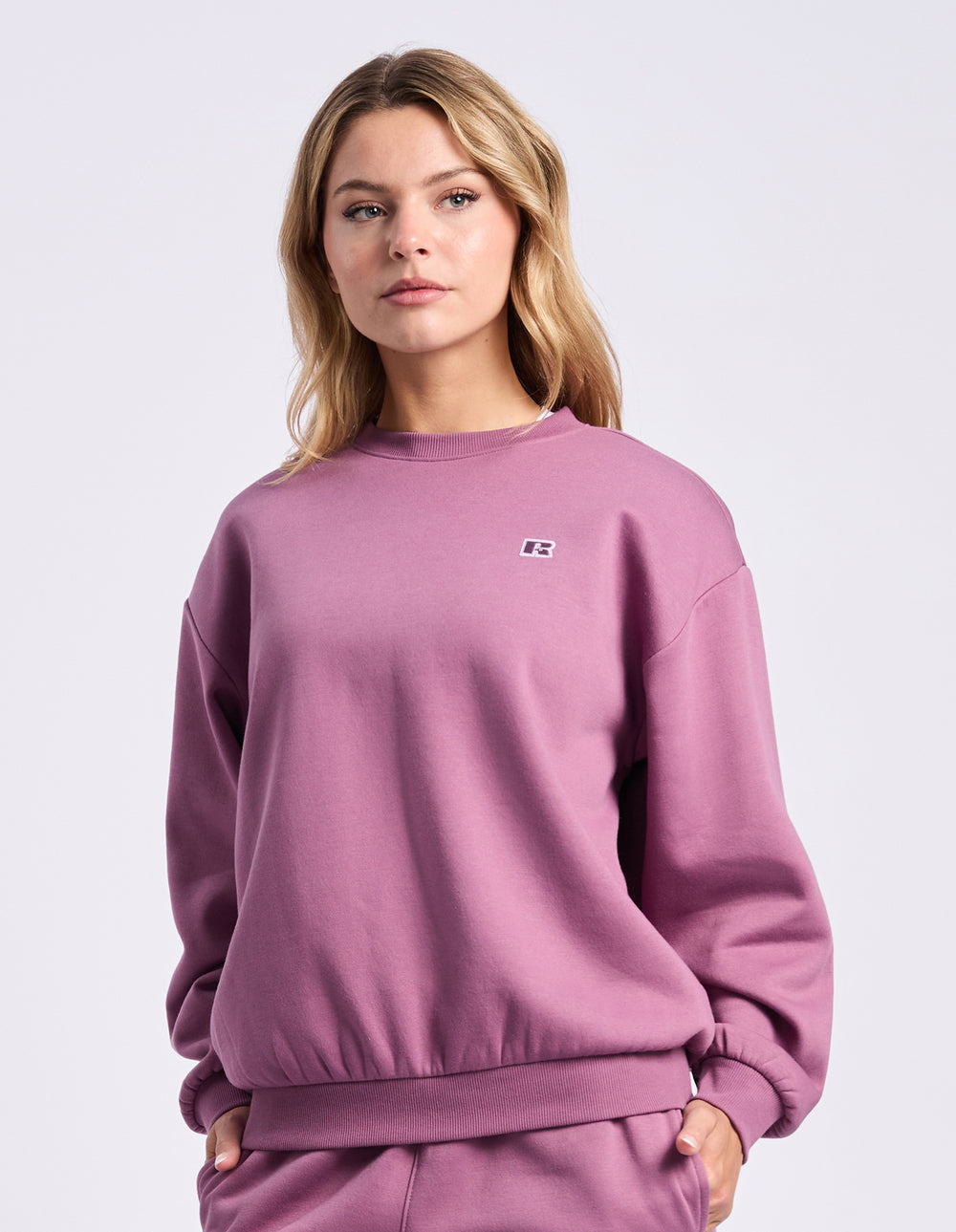 Model wearing the Tulipwood R Logo Fleece Women's Crew